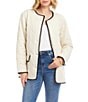 Karen Kane Contrast Edge Stitch Quilted Crew Neck Button Front Jacket, Color:Cream/Black - Image 1