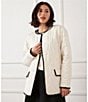 Karen Kane Contrast Edge Stitch Quilted Crew Neck Button Front Jacket, Color:Cream/Black - Image 4