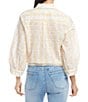 Color:Daisy - Image 2 - Contrast Embroidered Eyelet 3/4 Blouson Sleeve Button Down Tie-Front Top