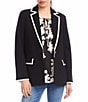 Karen Kane Contrast Ponte Knit Notch Lapel One Button Blazer, Color:Black/Cream - Image 1