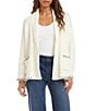 Karen Kane Contrast Stitch Shawl Collar Long Sleeve Open Front Cardigan, Color:Off White/Navy - Image 1