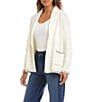 Karen Kane Contrast Stitch Shawl Collar Long Sleeve Open Front Cardigan, Color:Off White/Navy - Image 3