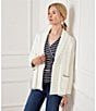 Karen Kane Contrast Stitch Shawl Collar Long Sleeve Open Front Cardigan, Color:Off White/Navy - Image 4