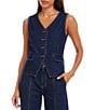 Karen Kane Coordinating Denim V-Neck Sleeveless Button Front Vest - Image 1