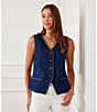 Karen Kane Coordinating Denim V-Neck Sleeveless Button Front Vest - Image 4