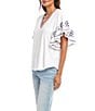 Karen Kane Organic Cotton Embroidered Flutter Sleeve Top, Color:Off White - Image 3
