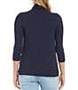 Color:Navy - Image 2 - Cowl Neck 3/4 Sleeve Crossover Knit Top