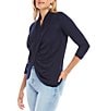 Color:Navy - Image 3 - Cowl Neck 3/4 Sleeve Crossover Knit Top