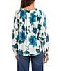 Karen Kane Crepe Wild Rose Ruffle Tie Split V -Neck Long Sleeve Peasant Top, Color:Floral Print - Image 2