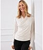 Karen Kane Crossover V-Neck Long Sleeve Side Shirred Faux Wrap Top, Color:Ecru - Image 4