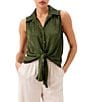 Karen Kane Crushed Satin Point Collar Sleeveless Button Front Tie Shirt - Image 5