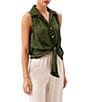 Karen Kane Crushed Satin Point Collar Sleeveless Button Front Tie Shirt - Image 3
