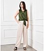 Karen Kane Crushed Satin Point Collar Sleeveless Button Front Tie Shirt - Image 4