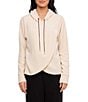 Karen Kane Double Knit Rhinestone Drawstring Crossover Long Sleeve Hooded Sweatshirt - Image 1