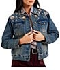 Karen Kane Embellished Denim Point Collar Long Sleeve Jacket - Image 1