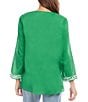 Color:Green - Image 2 - Embroidered 3/4 Sleeve Tunic