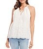 Color:Off White - Image 1 - Embroidered Paisley Halter Sleeveless Tank Top