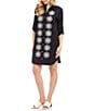Karen Kane Embroidered Point Collar 3/4 Roll-Tab Sleeve Button Front Shirtdress, Color:Black/Cream - Image 3