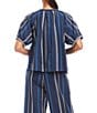 Karen Kane Embroidered Short Puff Sleeve Button Front Coordinating Top, Color:Navy Multi - Image 2