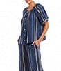 Karen Kane Embroidered Short Puff Sleeve Button Front Coordinating Top, Color:Navy Multi - Image 3