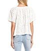 Color:Off White - Image 2 - Eyelet Lace Short Puffed Sleeve Button Front Peasant Top