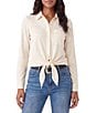 Karen Kane Faux Suede Long Sleeve Embellished Tie-Front Top - Image 1