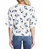 Karen Kane Fish Print V-Neck Short Flutter Sleeve Tie-Front Top, Color:Print - Image 2