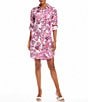 Color:Floral - Image 1 - Floral Collared Roll Tab Sleeve Button Front Shirtdress