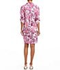 Color:Floral - Image 2 - Floral Collared Roll Tab Sleeve Button Front Shirtdress