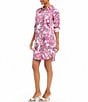 Color:Floral - Image 3 - Floral Collared Roll Tab Sleeve Button Front Shirtdress