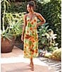 Color:Print - Image 4 - Floral Print V-Neck Sleeveless Bias-Cut Shift Midi Dress