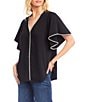 Karen Kane Flutter Sleeve Edge Stitch Butt Front Top, Color:Black/Cream - Image 3