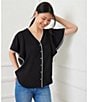 Karen Kane Flutter Sleeve Edge Stitch Butt Front Top, Color:Black/Cream - Image 4