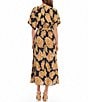 Color:Gold leaf print - Image 2 - Gold Leaf Print Surplice V-Neck Short Sleeve A-Line Front Slit Maxi Dress
