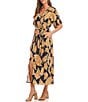 Color:Gold leaf print - Image 3 - Gold Leaf Print Surplice V-Neck Short Sleeve A-Line Front Slit Maxi Dress