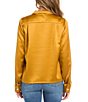 Color:Gold - Image 2 - Heavy Satin Crepe Notch Collar Neck Long Sleeve Button Front Top