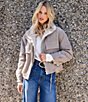 Karen Kane Herringbone Chenille Faux Fur Trim Shawl Collar Zip Front Bomber Jacket - Image 4