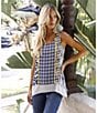 Karen Kane Italian Print Scoop Neck Sleeveless Double Layer Asymmetric Hem Tank, Color:Print - Image 4