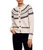 Karen Kane Jacquard Crew Neck Long Sleeve Button Front Cardigan Sweater - Image 1
