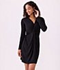 Color:Black - Image 4 - Jersey Knit V-Neck Long Sleeve Twist Front Sheath Dress
