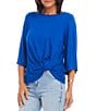 Color:Blue - Image 3 - Knit Flare Sleeve Crew Neck Top