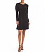 Color:Black - Image 1 - Knit Jersey Crew Neck Long Sleeve Pocketed A-Line Mini Dress