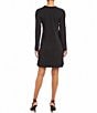Color:Black - Image 2 - Knit Jersey Crew Neck Long Sleeve Pocketed A-Line Mini Dress