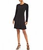 Color:Black - Image 3 - Knit Jersey Crew Neck Long Sleeve Pocketed A-Line Mini Dress