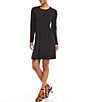 Color:Black - Image 4 - Knit Jersey Crew Neck Long Sleeve Pocketed A-Line Mini Dress