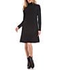 Color:Black - Image 1 - Knit Jersey Turtleneck Long Sleeve Swing Pocket Dress