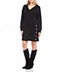 Karen Kane Knit Long Sleeve V-Neck Button Detail Dress, Color:Black - Image 1