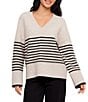 Karen Kane Knit Stripe V-Neck Long Sleeve Top - Image 1