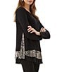 Karen Kane Layered Contrast Leopard Crew Neck Long Sleeve Sweater - Image 3
