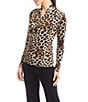 Karen Kane Leopard Crossover V-Neck Long Sleeve Side Shirred Wrap Top, Color:Leopard - Image 3